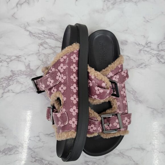 AEROSOLES X Laura Ashley La Olivia Faux Shearling Slide Purple Women's Size 7 - Picture 4 of 9